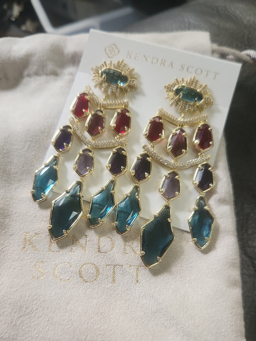 KENDRA SCOTT Gold Multi Alexandria Tiered Statement Earrings NWT